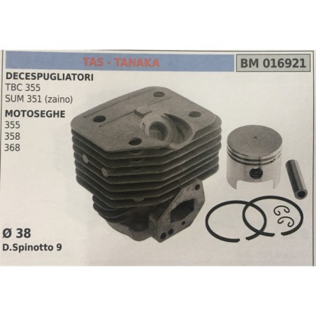 CILINDRO COMPLETO DI PISTONE E SEGMENTI BRUMAR TAS  TANAKA DECESPUGLIATORI TBC 355 SUM 351 (zaino) MOTOSEGHE 355 358 368    Ø 3