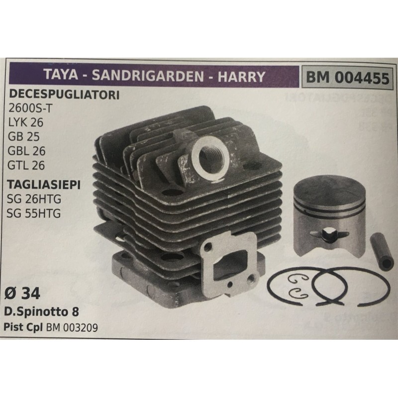CILINDRO COMPLETO DI PISTONE E SEGMENTI BRUMAR TAYA  SANDRIGARDEN  HARRY DECESPUGLIATORI 2600ST LYK 26 GB 25 GBL 26 GTL 26 TAGL