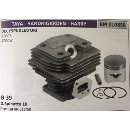 CILINDRO COMPLETO DI PISTONE E SEGMENTI BRUMAR TAYA  SANDRIGARDEN  HARRY DECESPUGLIATORI 4200S 4200W    Ø 39 D Spinotto 10 Pist