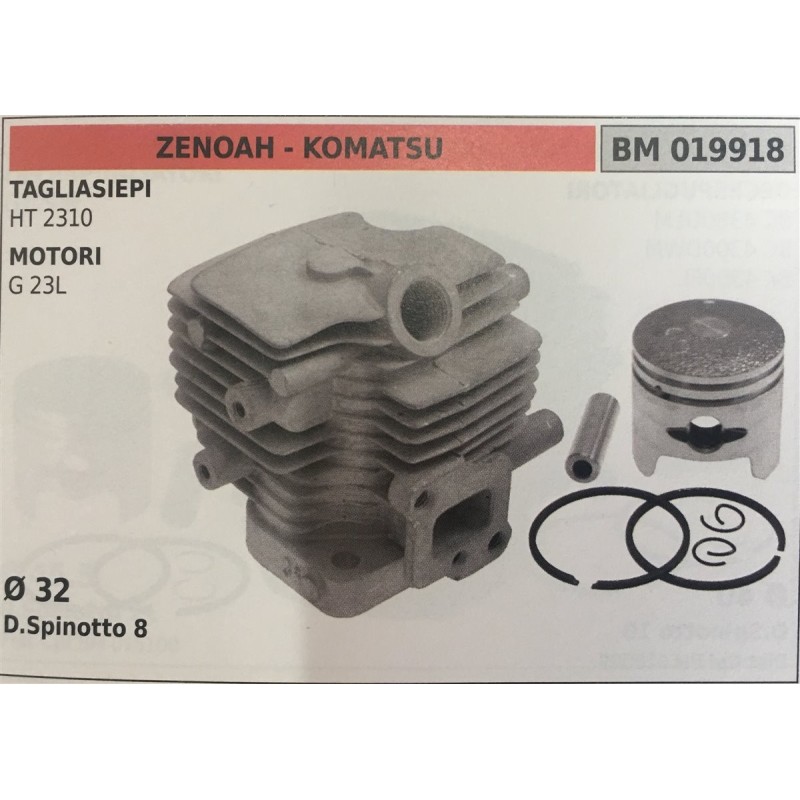 CILINDRO COMPLETO DI PISTONE E SEGMENTI BRUMAR ZENOAH  KOMATSU TAGLIASIEPI HT 2310 MOTORI G 23L    Ø 32 D Spinotto 8