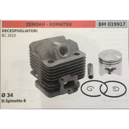 CILINDRO COMPLETO DI PISTONE E SEGMENTI BRUMAR ZENOAH  KOMATSU DECESPUGLIATORI BC 2610    Ø 34 D Spinotto 8