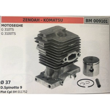 CILINDRO COMPLETO DI PISTONE E SEGMENTI BRUMAR ZENOAH  KOMATSU MOTOSEGHE G 310TS G 3100TS    Ø 37 D Spinotto 9 Pist Cpl BM 0117