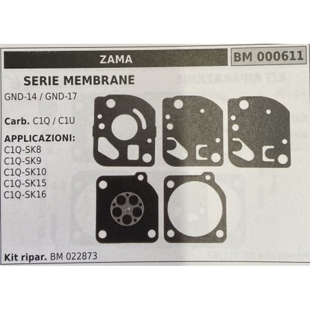 BRUMAR MEMBRANAKIT RIPARAZIONE ZAMA  SERIE MEMBRANE GND14  GND17  Carb C1Q C1U  APPLICAZIONI: C1QSK8 C1QSK9 C1QSK10 C1QSK15 C1Q
