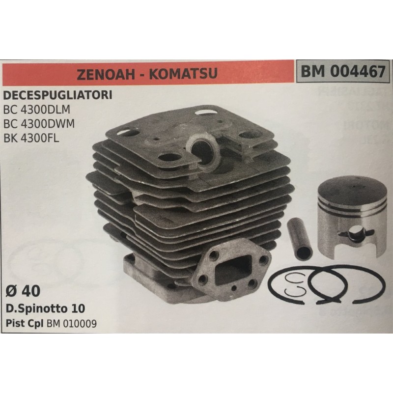 CILINDRO COMPLETO DI PISTONE E SEGMENTI BRUMAR ZENOAH  KOMATSU DECESPUGLIATORI BC 4300DLM BC 4300DWM BK 4300FL    Ø 40 D Spinot