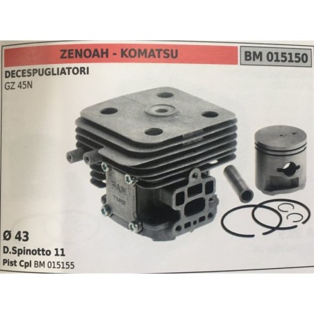 CILINDRO COMPLETO DI PISTONE E SEGMENTI BRUMAR ZENOAH  KOMATSU DECESPUGLIATORI GZ 45N    Ø 43 D Spinotto 11 Pist Cpl BM 015155