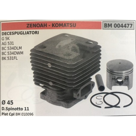 CILINDRO COMPLETO DI PISTONE E SEGMENTI BRUMAR ZENOAH  KOMATSU DECESPUGLIATORI G 5K AG 531 BC 534DLM BC 534DWM BK 531FL    Ø 45