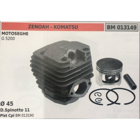 CILINDRO COMPLETO DI PISTONE E SEGMENTI BRUMAR ZENOAH  KOMATSU MOTOSEGHE G 5200    Ø 45 D Spinotto 11 Pist Cpl BM 013190