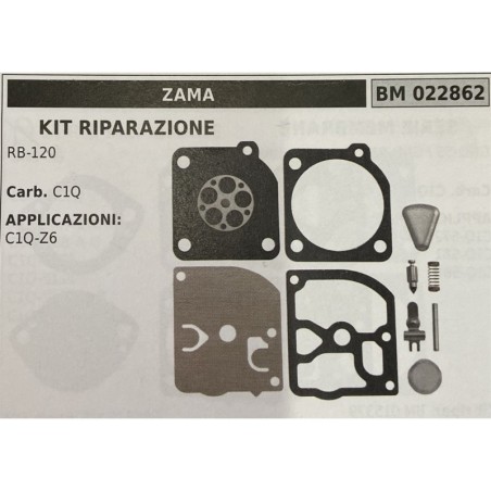BRUMAR MEMBRANAKIT RIPARAZIONE ZAMA  KIT RIPARAZIONE RB120  Carb C1Q  APPLICAZIONI: C1QZ6  Membrane