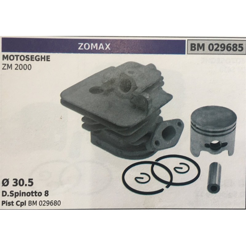 CILINDRO COMPLETO DI PISTONE E SEGMENTI BRUMAR ZOMAX MOTOSEGHE ZM 2000    Ø 305 D Spinotto 8 Pist Cpl BM 029680