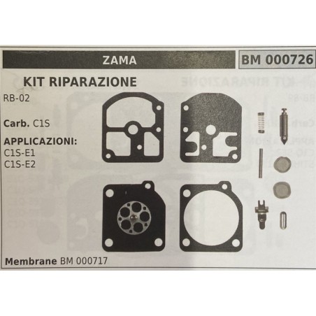 BRUMAR MEMBRANAKIT RIPARAZIONE ZAMA  KIT RIPARAZIONE RB02  Carb C1S  APPLICAZIONI: C1SE1 C1SE2  Membrane BM 000717