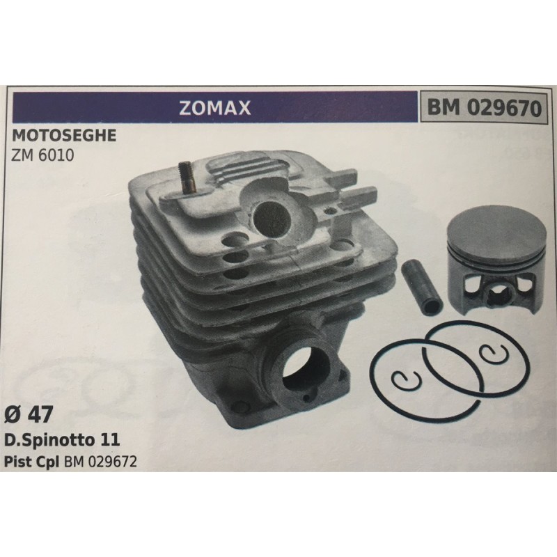 CILINDRO COMPLETO DI PISTONE E SEGMENTI BRUMAR ZOMAX MOTOSEGHE ZM 6010    Ø 47 D Spinotto 11 Pist Cpl BM 029672