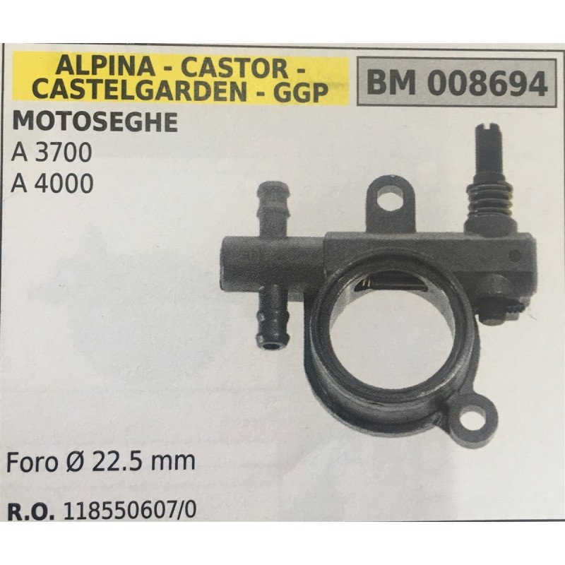 POMPA OLIO BRUMAR ALPINA  CASTOR CASTELGARDEN  GGP MOTOSEGHE A 3700 A 4000    Foro Ø 225 mm