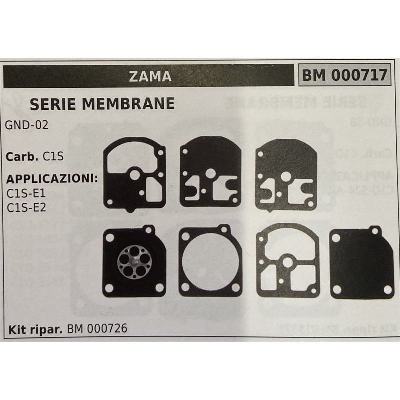 BRUMAR MEMBRANAKIT RIPARAZIONE ZAMA  SERIE MEMBRANE GND02  Carb C1S  APPLICAZIONI: C1SE1 C1SE2  Kit ripar BM 000726