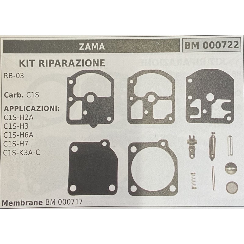 BRUMAR MEMBRANAKIT RIPARAZIONE ZAMA  KIT RIPARAZIONE RB03  Carb C1S  APPLICAZIONI: C1SH2A C1SH3 C1SH6A C1SH7 C1SK3AC  Membrane