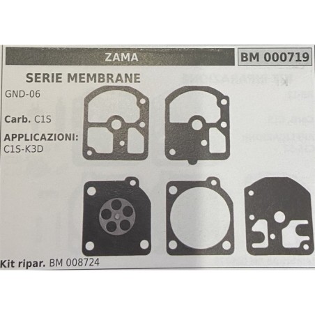 BRUMAR MEMBRANAKIT RIPARAZIONE ZAMA  SERIE MEMBRANE GND06  Carb C1S  APPLICAZIONI: C1SK3D  Kit ripar BM 008724