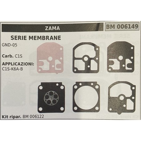 BRUMAR MEMBRANAKIT RIPARAZIONE ZAMA  SERIE MEMBRANE GND05  Carb C1S  APPLICAZIONI: C1SK6AB  Kit ripar BM 006122