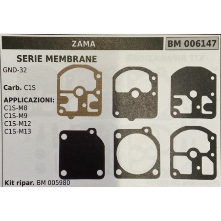 BRUMAR MEMBRANAKIT RIPARAZIONE ZAMA  SERIE MEMBRANE GND32  Carb C1S  APPLICAZIONI: C1SM8 C1SM9 C1SM12 C1SM13  Kit ripar BM 0059