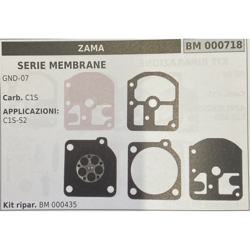 BRUMAR MEMBRANAKIT RIPARAZIONE ZAMA  SERIE MEMBRANE GND07  Carb C1S  APPLICAZIONI: C1SS2  Kit ripar BM 000435