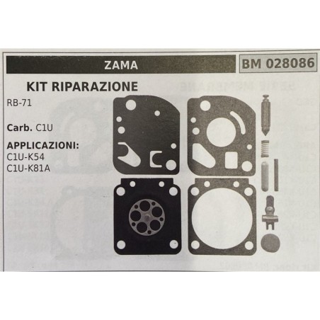 BRUMAR MEMBRANAKIT RIPARAZIONE ZAMA  KIT RIPARAZIONE RB71  Carb C1U  APPLICAZIONI: C1UK54 C1UK81A  Membrane