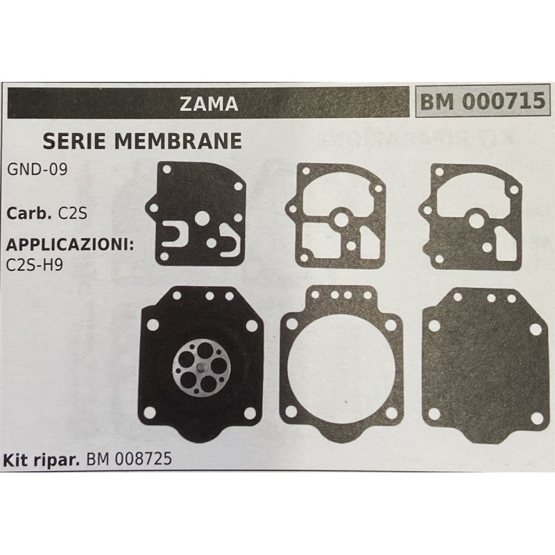BRUMAR MEMBRANAKIT RIPARAZIONE ZAMA  SERIE MEMBRANE GND09  Carb C2S  APPLICAZIONI: C2H9  Kit ripar BM 008725