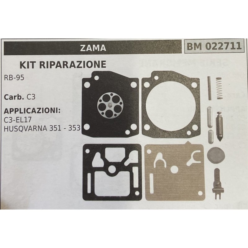 BRUMAR MEMBRANAKIT RIPARAZIONE ZAMA  KIT RIPARAZIONE RB95  Carb C3  APPLICAZIONI: C3EL17 HUSQVARNA 351  353  Membrane