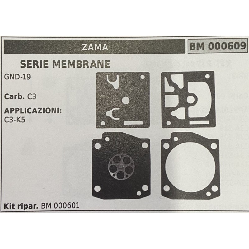 BRUMAR MEMBRANAKIT RIPARAZIONE ZAMA  SERIE MEMBRANE GND19  Carb C3  APPLICAZIONI: C3K5  Kit ripar BM 000601