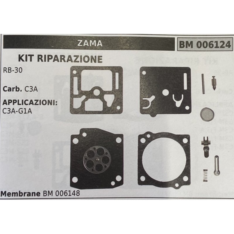 BRUMAR MEMBRANAKIT RIPARAZIONE ZAMA  KIT RIPARAZIONE RB30  Carb C3A  APPLICAZIONI: C3AG1A  Membrane BM 006148
