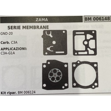 BRUMAR MEMBRANAKIT RIPARAZIONE ZAMA  SERIE MEMBRANE GND20  Carb C3A  APPLICAZIONI: C3AG1A  Kit ripar BM 006124