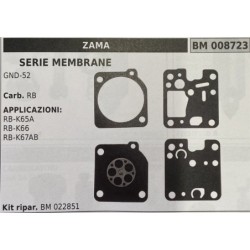 BRUMAR MEMBRANAKIT RIPARAZIONE ZAMA  SERIE MEMBRANE GND52  Carb RB  APPLICAZIONI: RBK65A RBK66 RBK67AB  Kit ripar BM 022851