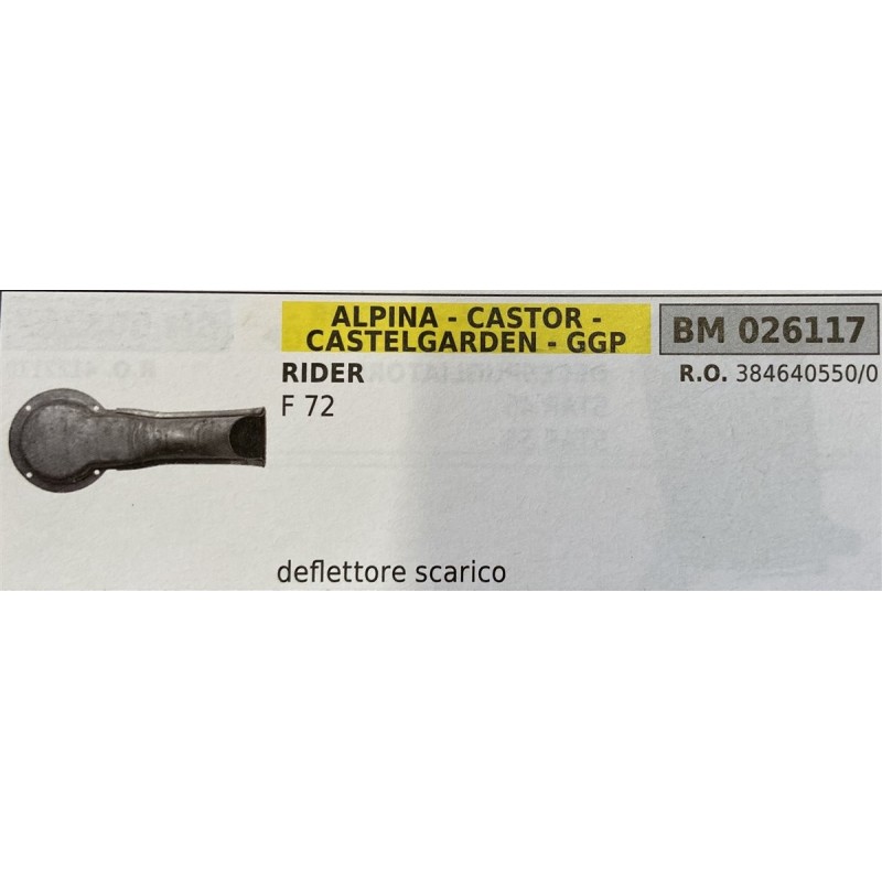BRUMAR MARMITTA ALPINA  CASTOR  CASTELGARDEN  GGP  RIDER F 72  deflettore scarico RO 3846405500
