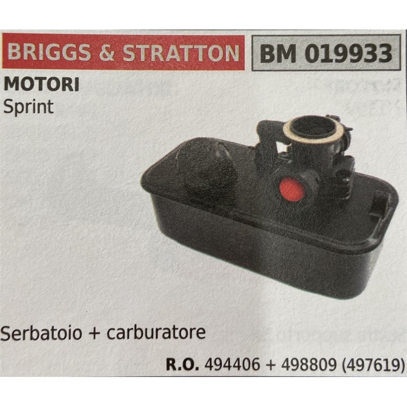 BRUMAR SERBATOIO BRIGGS & STRATTON MOTORI Sprint  Serbatoio + carburatore RO 494406 + 498809 (497619)