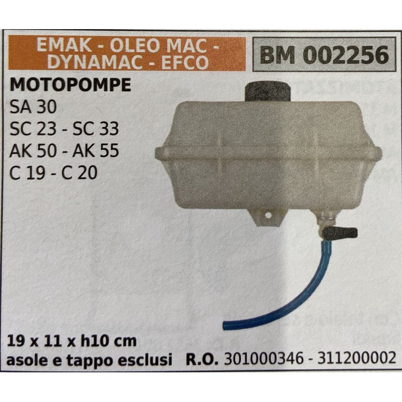 BRUMAR SERBATOIO EMAK  OLEO MAC  DYNAMAC  EFCO MOTOPOMPE SA 30 SC 23  SC 33 AK 50  AK 55 C 19  C 20  19 x 11 x h10 cm asole e t