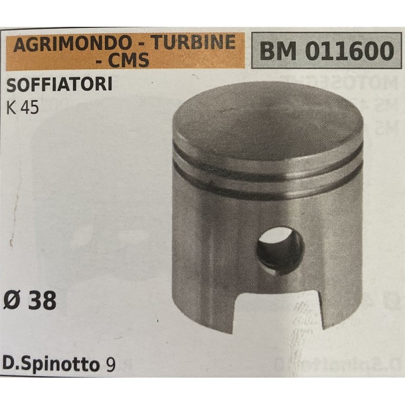 BRUMAR PISTONE COMPLETO AGRIMONDO  TURBINE  CMS  SOFFIATORI K 45  Ø 38 DSpinotto 9  RO