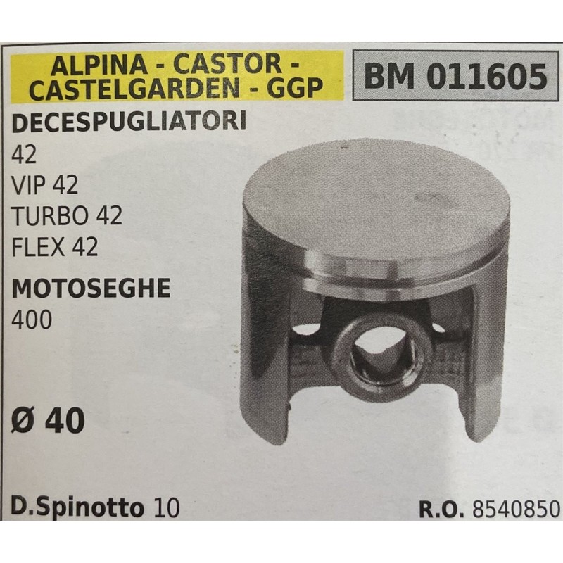 BRUMAR PISTONE COMPLETO ALPINA  CASTOR  CASTELGARDEN  GGP DECESPUGLIATORI 42 VIP 42 TURBO 42 FLEX 42 MOTOSEGHE 400  Ø 40 DSpino