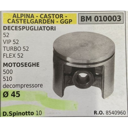 BRUMAR PISTONE COMPLETO ALPINA  CASTOR  CASTELGARDEN  GGP DECESPUGLIATORI 52 VIP 52 TURBO 52 FLEX 52 MOTOSEGHE 500 510 decompre
