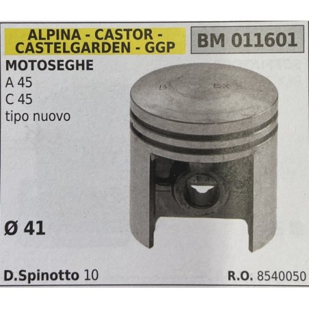 BRUMAR PISTONE COMPLETO ALPINA  CASTOR  CASTELGARDEN  GGP MOTOSEGHE A 45 C 45 tipo nuovo  Ø 41 DSpinotto 10  RO 8540050
