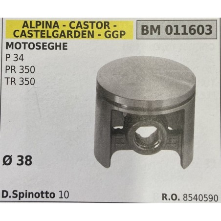 BRUMAR PISTONE COMPLETO ALPINA  CASTOR  CASTELGARDEN  GGP MOTOSEGHE P 34 PR 350 TR 350  Ø 38 DSpinotto 10  RO 8540590