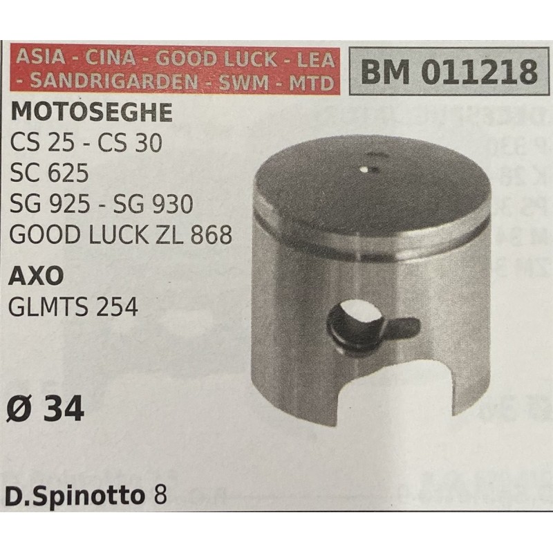 BRUMAR PISTONE COMPLETO ASIA  CINA  GOOD LUCK  LEA  SANDRIGARDEN  SWM  MTD MOTOSEGHE CS 25  CS 30 SC 625 SG 925  SG 930 GOOD LU