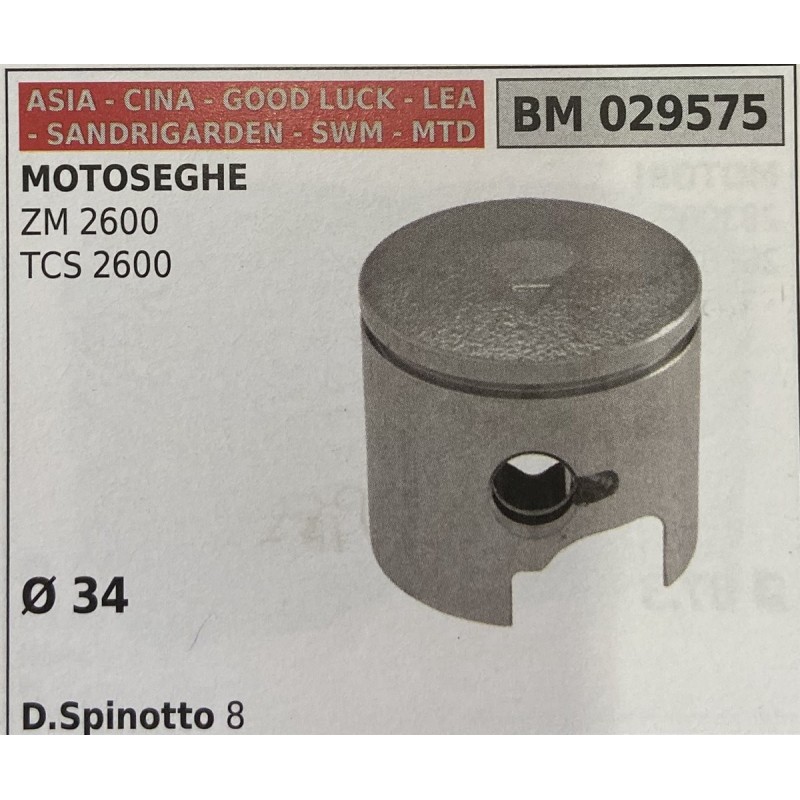 BRUMAR PISTONE COMPLETO ASIA  CINA  GOOD LUCK  LEA  SANDRIGARDEN  SWM  MTD MOTOSEGHE ZM 2600 TCS 2600  Ø 34 DSpinotto 8  RO