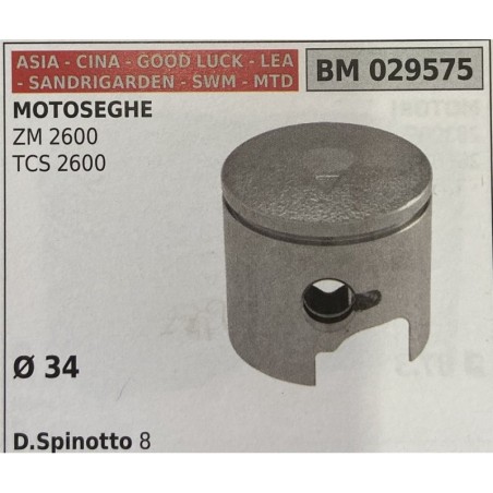 BRUMAR PISTONE COMPLETO ASIA  CINA  GOOD LUCK  LEA  SANDRIGARDEN  SWM  MTD MOTOSEGHE ZM 2600 TCS 2600  Ø 34 DSpinotto 8  RO