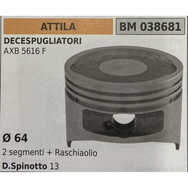 BRUMAR PISTONE COMPLETO ATTILA DECESPUGLIATORI AXB 5616 F  Ø 64 2 segmenti + raschiaolio DSpinotto 13  RO