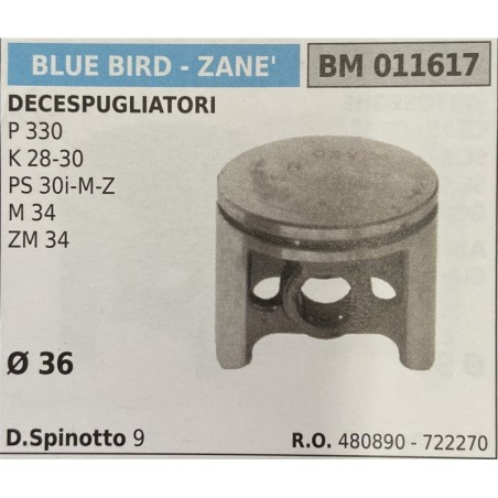 BRUMAR PISTONE COMPLETO BLUE BIRD  ZANE' DECESPUGLIATORI P 330 K 2830 PS 30iMZ M 34 ZM 34  Ø 36 DSpinotto 9  RO 480890  722270