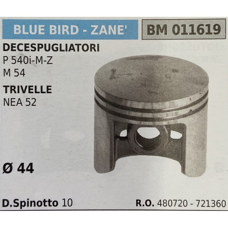 BRUMAR PISTONE COMPLETO BLUE BIRD  ZANE' DECESPUGLIATORI P 540iMZ M 54 TRIVELLE NEA 52  Ø 44 DSpinotto 10  RO 480720  721360