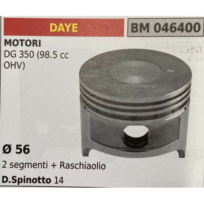 BRUMAR PISTONE COMPLETO DAYE MOTORI DG 350 (985 cc OHV)  Ø 56 2 segmenti + raschiaolio DSpinotto 14  RO