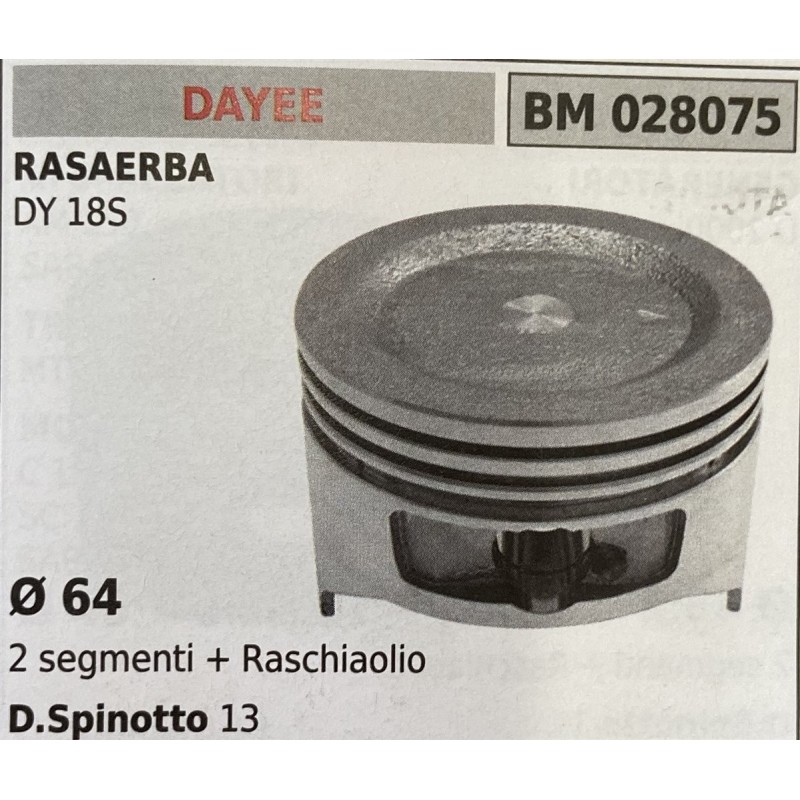 BRUMAR PISTONE COMPLETO DAYEE RASAERBA DY 18S  Ø 64 2 segmenti + raschiaolio DSpinotto 13  RO