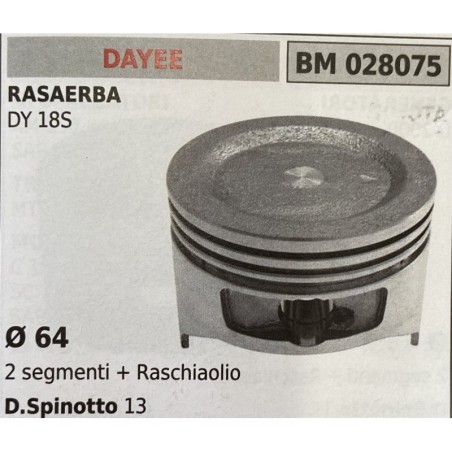 BRUMAR PISTONE COMPLETO DAYEE RASAERBA DY 18S  Ø 64 2 segmenti + raschiaolio DSpinotto 13  RO