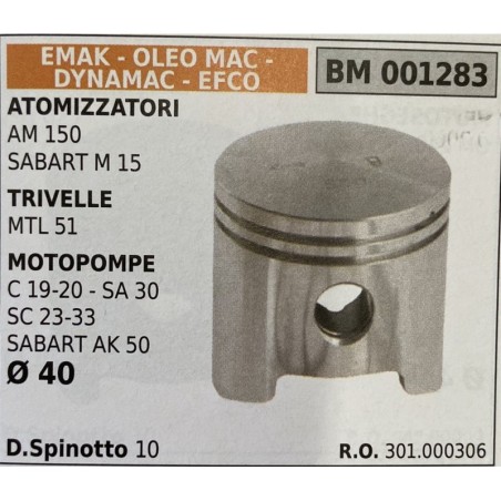 BRUMAR PISTONE COMPLETO EMAK  OLEO MAC  DYNAMAC  EFCO ATOMIZZATORI AM 150 SABART M 15 TRIVELLE MTL 51 MOTOPOMPE C 1920  SA 30 S