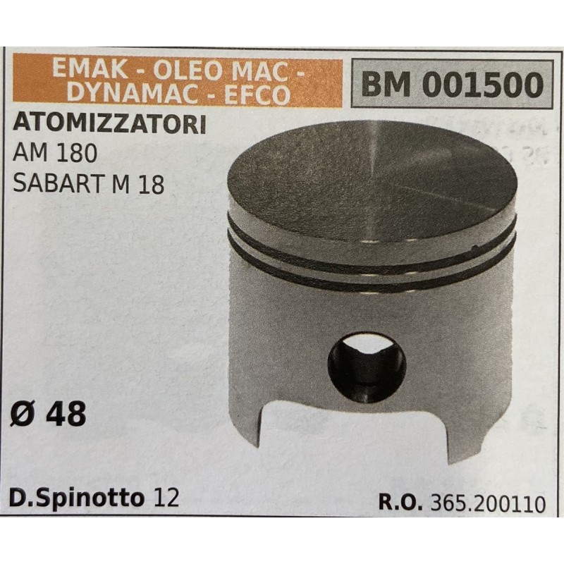 BRUMAR PISTONE COMPLETO EMAK  OLEO MAC  DYNAMAC  EFCO ATOMIZZATORI AM 180 SABART M 18  Ø 48 DSpinotto 12  RO 365200110
