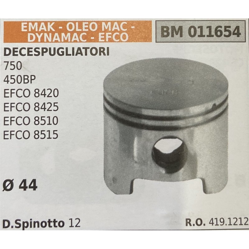 BRUMAR PISTONE COMPLETO EMAK  OLEO MAC  DYNAMAC  EFCO DECESPUGLIATORI 750 450BP EFCO 8420 EFCO 8425 EFCO 8510 EFCO 8515  Ø 44 D