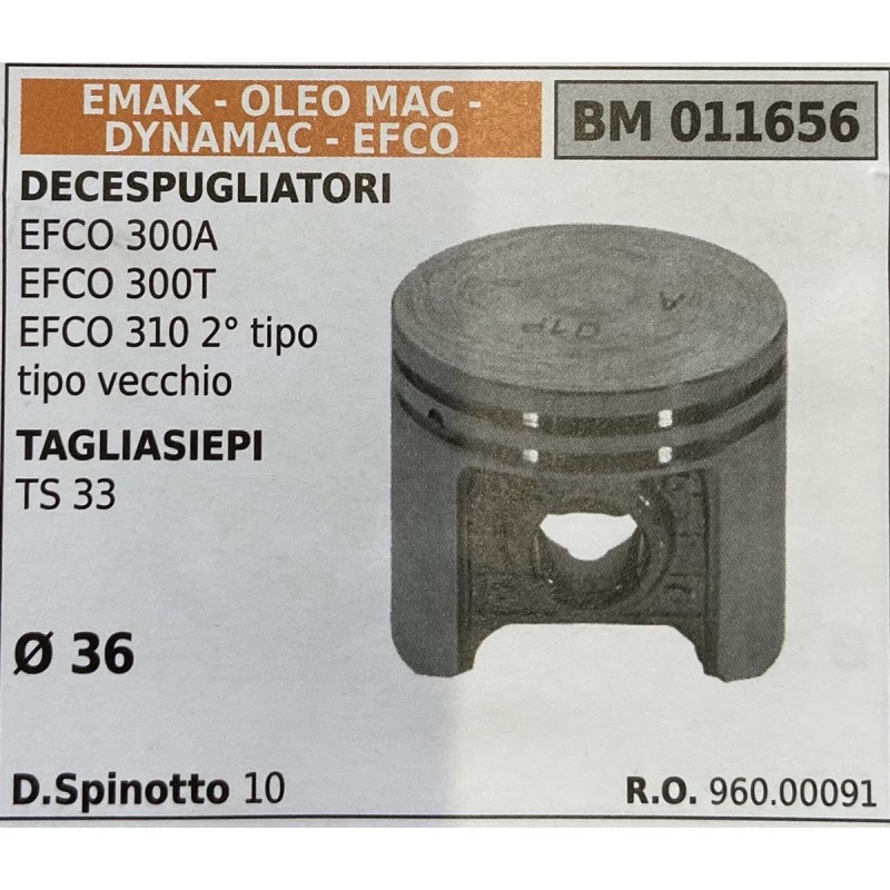 BRUMAR PISTONE COMPLETO EMAK  OLEO MAC  DYNAMAC  EFCO DECESPUGLIATORI EFCO 300A EFCO 300T EFCO 310 2° tipo tipo vecchio TAGLIAS